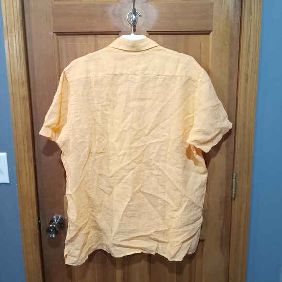 Island Trends 100% linen orange short sleeve button up shirt size XXL - Picture 2 of 5